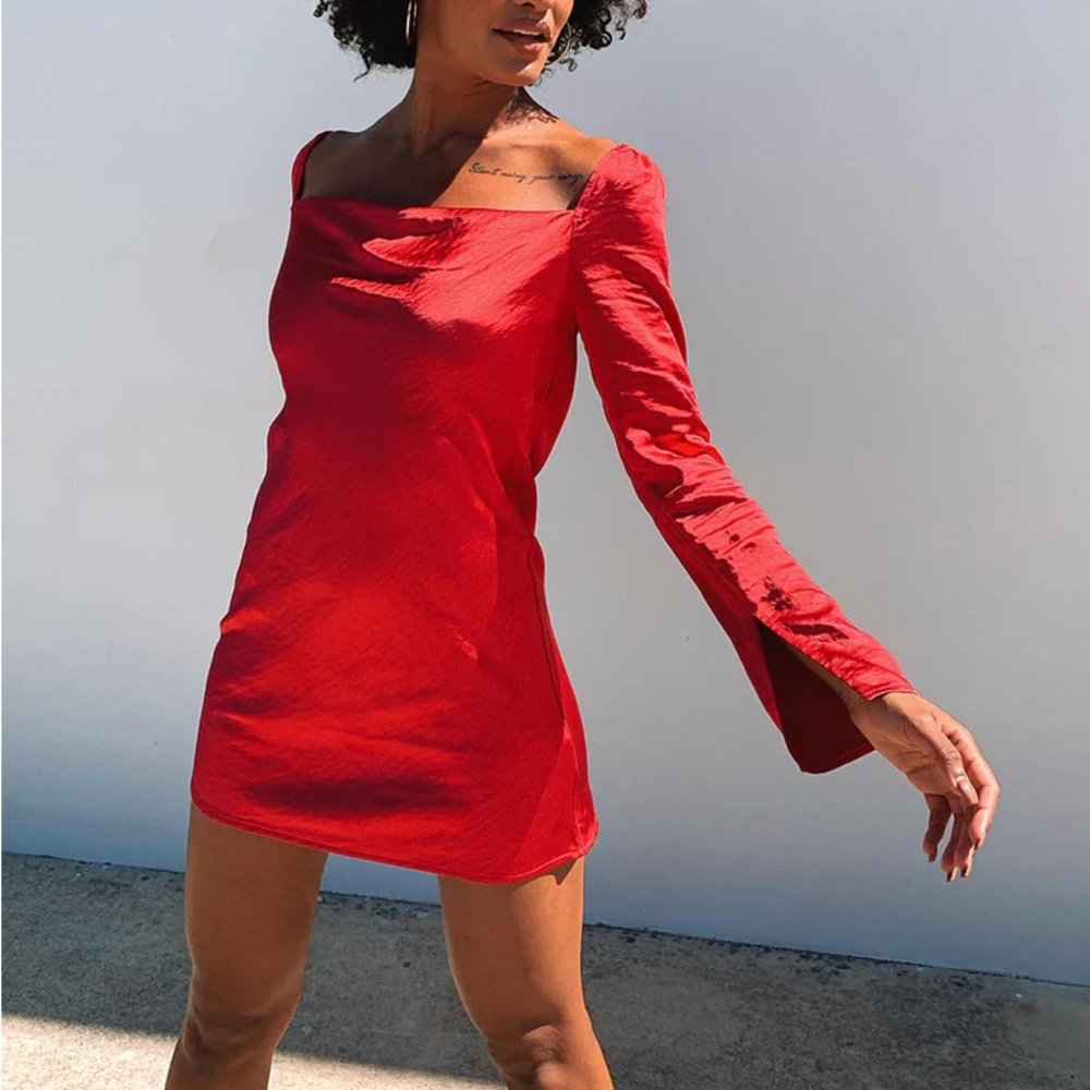 Satin Long Sleeve Mini Dress